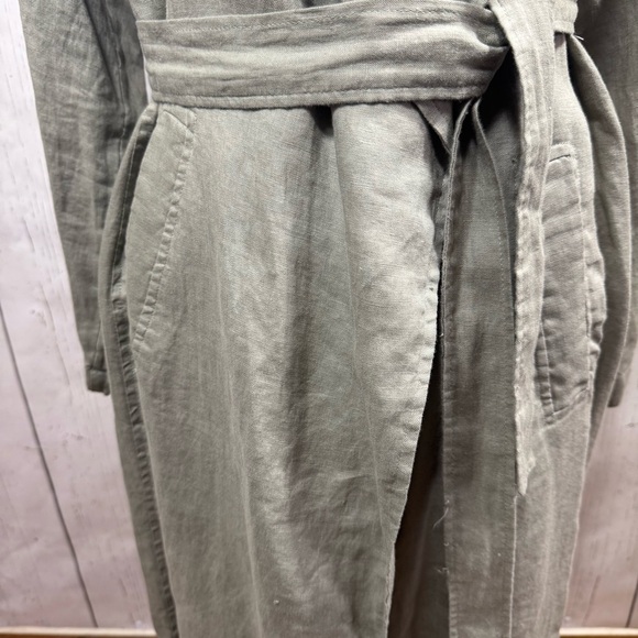 Cynthia Rowley 100% Linen Trench Coat Green Belted Size S Minimalist Lightweight - Picture 7 of 14